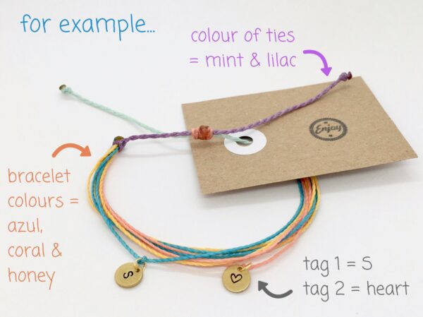 Custom Initial Bracelet, Brass Stamped Letter Charm, Any Colours Vegan Cord Multistrand Adjustable Wristband, Personalised Best Friend Gift - Image 5