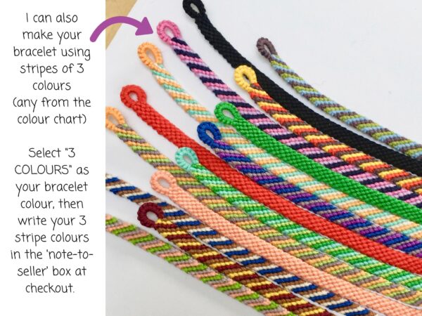 Custom Colour Friendship Bracelet, Solid or Striped Colours Woven Macrame Bracelet, Braided Colourful Cotton Customisable String Wristband, - Image 2