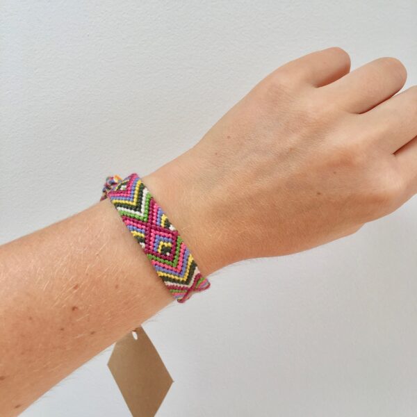 Boho Knotted Wristband, Woven Friendship Bracelet, Tie On String Braided Cotton, Pretty Colourful Pattern Bohemian Feminine Girls Jewellery - Image 2