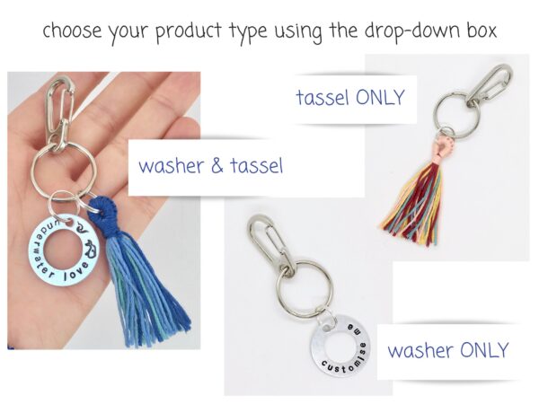 Custom Word Keyring, Personalised Colourful Tassel and Stamped Tag Keychain, Bag Purse Charm, New Home New Car, Kids Backpack Accessory - Image 2