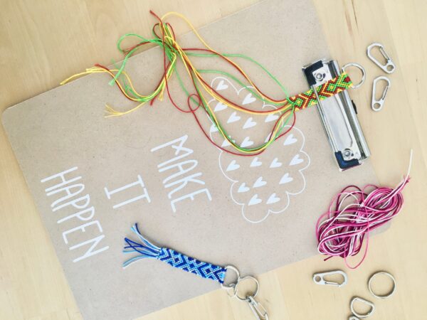 Set of 2 Keychains, Homemade Macrame Tassel Charm Keyrings, 90s Retro, Pink Peach Gold Bag Backpack Accessory, Back to School Surf Girl Gift - Image 8