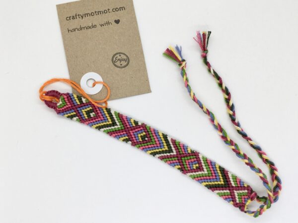 Boho Knotted Wristband, Woven Friendship Bracelet, Tie On String Braided Cotton, Pretty Colourful Pattern Bohemian Feminine Girls Jewellery - Image 3