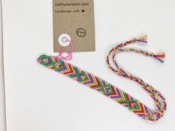 Tie On Bracelet, Bright Colourful Woven String Braided Patterned Cotton Beachy Jewellery, Boho Festival Knotted Wrist Band - Image 3