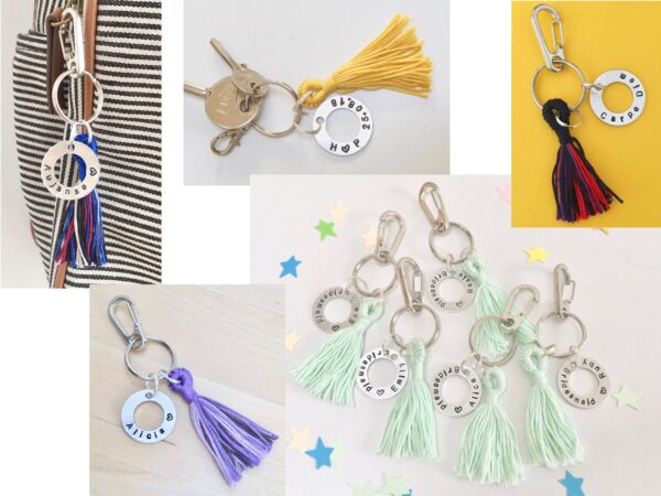 Custom Word Keyring, Personalised Colourful Tassel and Stamped Tag Keychain, Bag Purse Charm, New Home New Car, Kids Backpack Accessory - Image 3