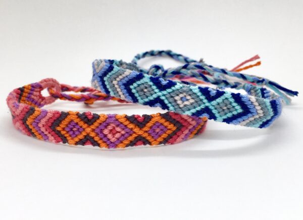 Friendship Bracelet Set, Pair of 2 Matching Patterned Aztec Wristbands, Valentines Couple Anniversary Wedding BFF Handmade Unique Gift