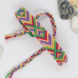 Tie On Bracelet, Bright Colourful Woven String Braided Patterned Cotton Beachy Jewellery, Boho Festival Knotted Wrist Band