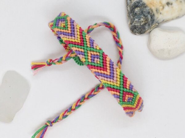 Tie On Bracelet, Bright Colourful Woven String Braided Patterned Cotton Beachy Jewellery, Boho Festival Knotted Wrist Band