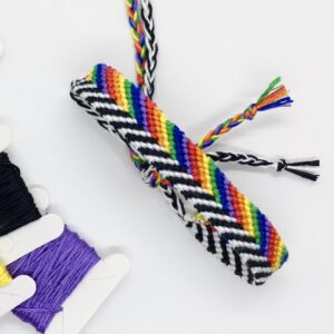 Lgbtq Ally Bracelet Gift for Allies, Love is Love, Gay Pride Flag Wristband, Rainbow Black White Chevron Striped Handmade Cotton Bracelet