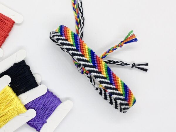 Lgbtq Ally Bracelet Gift for Allies, Love is Love, Gay Pride Flag Wristband, Rainbow Black White Chevron Striped Handmade Cotton Bracelet