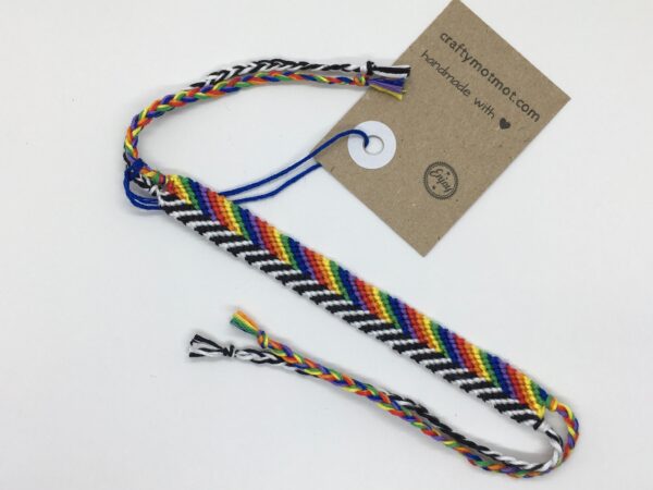 Lgbtq Ally Bracelet Gift for Allies, Love is Love, Gay Pride Flag Wristband, Rainbow Black White Chevron Striped Handmade Cotton Bracelet - Image 4