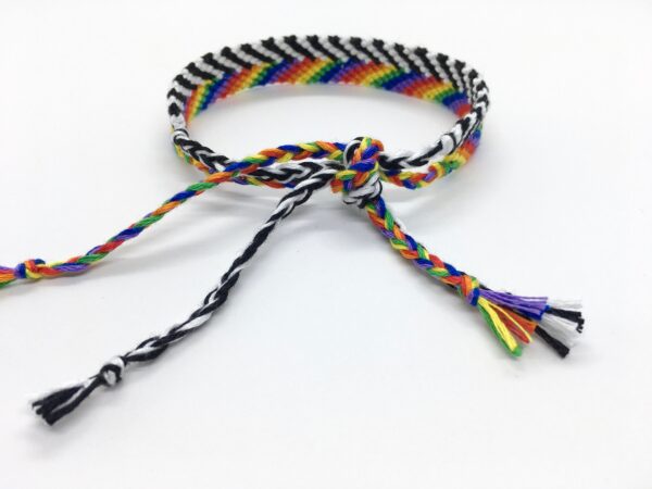 Lgbtq Ally Bracelet Gift for Allies, Love is Love, Gay Pride Flag Wristband, Rainbow Black White Chevron Striped Handmade Cotton Bracelet - Image 7