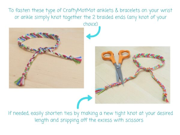 Vegan String Anklet, Multicoloured Stripe HandWoven Comfortable Durable Cotton Beachy Jewellery, Summer Vacation Knotted Ankle Bracelet - Image 5