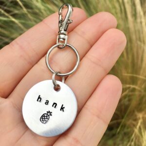 Pet Tag, Cute Custom Dog ID Disc, Puppy or Cat Lightweight Disc Silver Colour Metal, Personalised Rustic Handmade Pets Gifts, Non-Tarnish