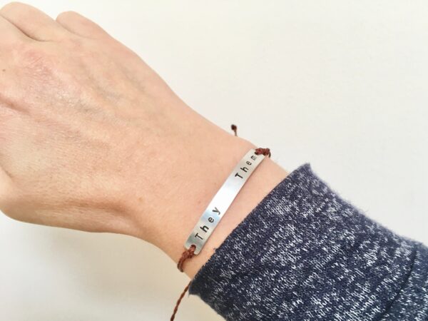 Pronoun Bracelet Custom, They Them She Her He Him Personalised Any Gender, Trans Non Binary Transgender Genderfluid, My Pronouns Wristband - Image 2