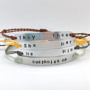 Pronoun Bracelet Custom, They Them She Her He Him Personalised Any Gender, Trans Non Binary Transgender Genderfluid, My Pronouns Wristband