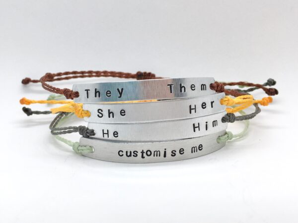 Pronoun Bracelet Custom, They Them She Her He Him Personalised Any Gender, Trans Non Binary Transgender Genderfluid, My Pronouns Wristband