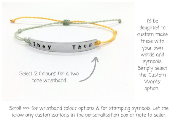 Pronoun Bracelet Custom, They Them She Her He Him Personalised Any Gender, Trans Non Binary Transgender Genderfluid, My Pronouns Wristband - Image 3