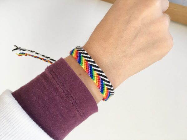 Lgbtq Ally Bracelet Gift for Allies, Love is Love, Gay Pride Flag Wristband, Rainbow Black White Chevron Striped Handmade Cotton Bracelet - Image 2