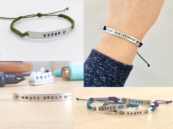 Vegan Bracelet with Custom Words, Powered By Plants, Ahimsa, For The Animals, Plantbased, Handstamped Vegetarian Bracelet, Gift For Vegans - Image 2