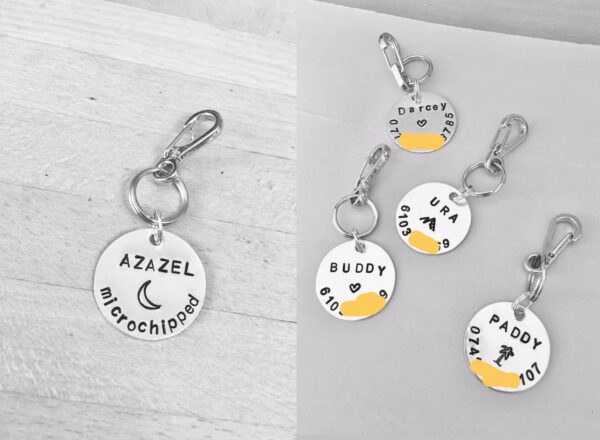 Pet Tag, Cute Custom Dog ID Disc, Puppy or Cat Lightweight Disc Silver Colour Metal, Personalised Rustic Handmade Pets Gifts, Non-Tarnish - Image 3