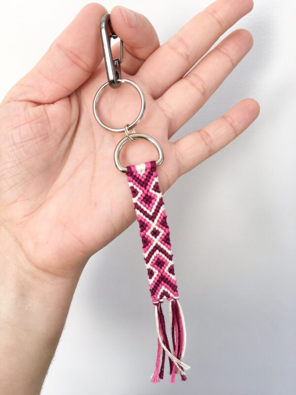 Set of 2 Keychains, Homemade Macrame Tassel Charm Keyrings, 90s Retro, Pink Peach Gold Bag Backpack Accessory, Back to School Surf Girl Gift - Image 4
