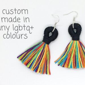 Pride Earrings, Custom LGBTQ Flag Ear Jewellery, Gay Rainbow Bisexual Trans Pan Lesbian Bi Ace, Queer Lightweight Light Cotton Tassels