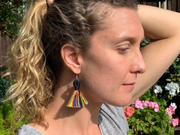 Pride Earrings, Custom LGBTQ Flag Ear Jewellery, Gay Rainbow Bisexual Trans Pan Lesbian Bi Ace, Queer Lightweight Light Cotton Tassels - Image 2