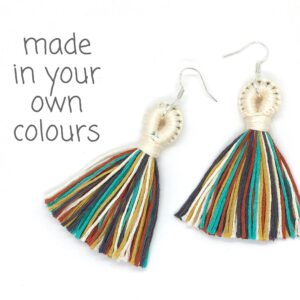 Custom Tassel Earrings, Personalise Colour Statement Drop Earring, Handmade Cotton Lightweight, 925 Sterling Silver Gifts under 10