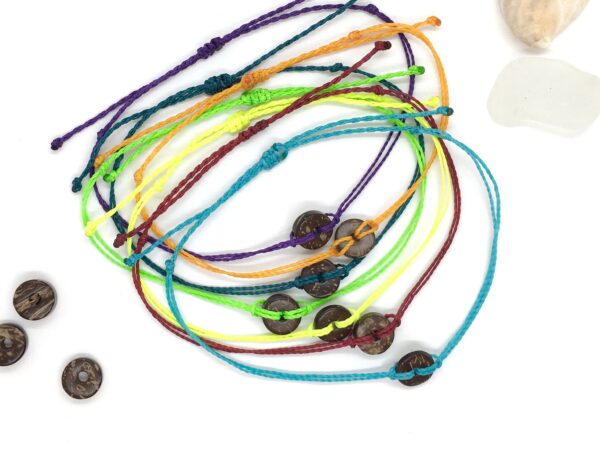 Coconut Anklet, Custom Colour Personalised Waterproof Cord Ankle Band or Bracelet, Vegan Waxed Cording, Surfer Style Beachy Vibes Gift