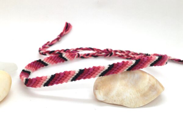 String Anklet, Pink and Black Stripe Woven Braided Cotton Surf Girl Ankle Band, Knotted Ankle Bracelet, Comfortable Soft Anklet, 90s Fashion
