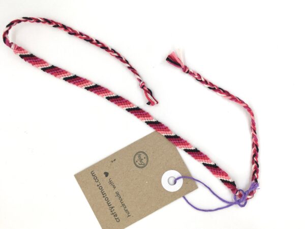 String Anklet, Pink and Black Stripe Woven Braided Cotton Surf Girl Ankle Band, Knotted Ankle Bracelet, Comfortable Soft Anklet, 90s Fashion - Image 3