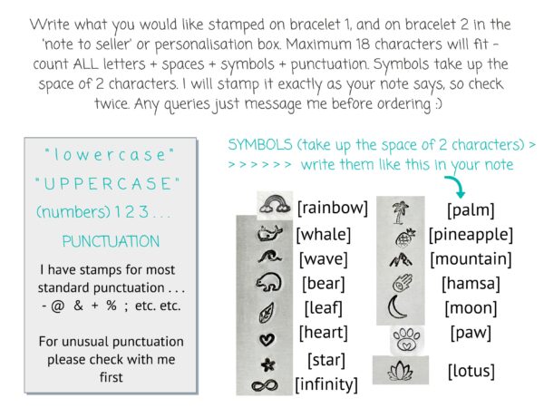 2 Personalised Words Custom Stamped Metal Wristbands, Couples Gift, Best Friend Gifts, Word Wrist Band Set, Pair of Coordinated Bracelets - Image 6