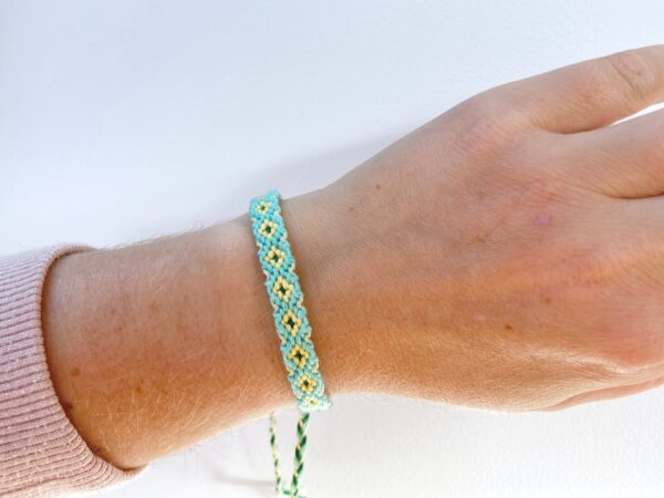 Cotton Patterned Wristband, Turquoise Friendship Bracelet, Woven Soft Comfortable String, Size Adjustable Vegan Wristband, Ocean Surf Vibes - Image 2