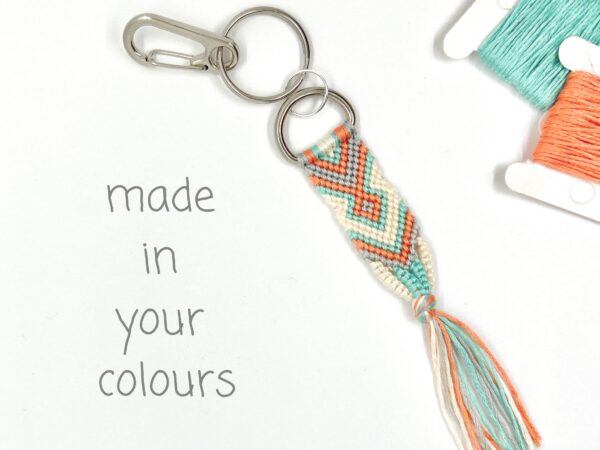 Custom Woven Keychain, Personalised Colours Macrame Keyring Gift, Patterned Lanyard or Bag Charm, House Warming, Back to School, New Home