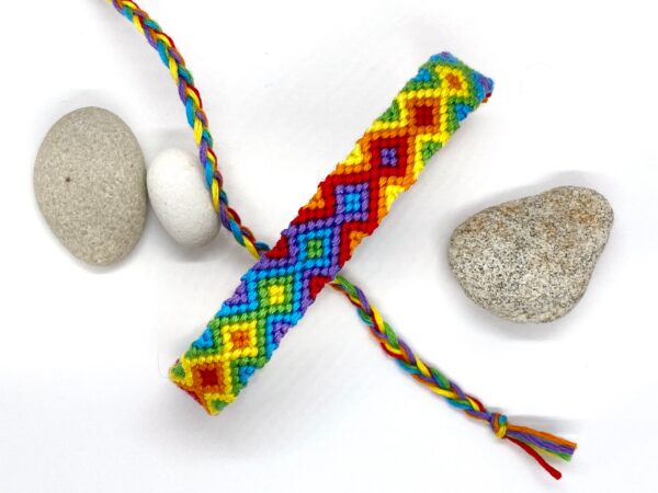 Rainbow Bracelet, Patterned Bright Friendship Wristband, Homemade Soft Comfortable Woven Biodegradable Cotton Eco String, Pride LGBTQ Flag
