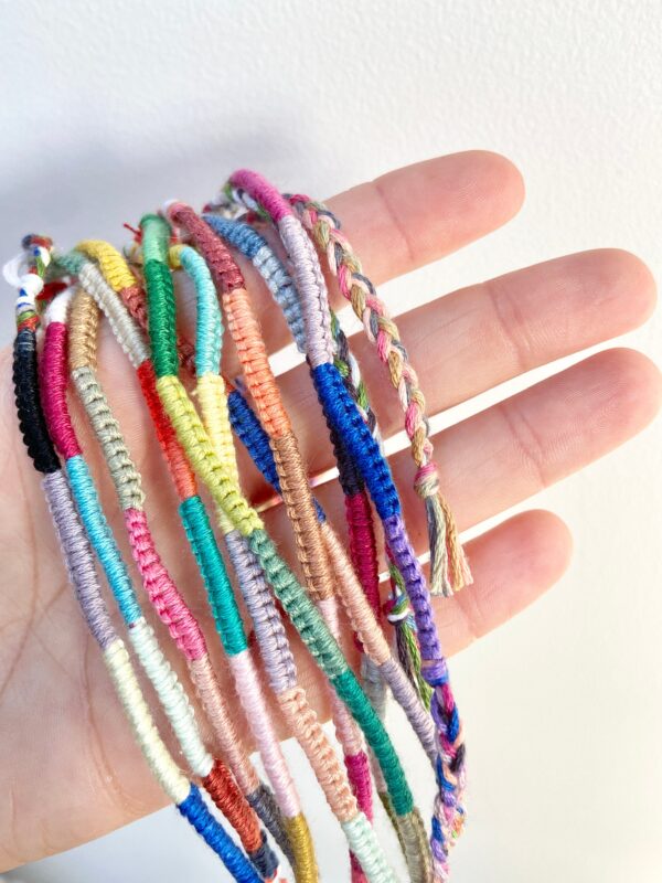 10 Wish Bracelets, Colourful Friendship Bands, Biodegradable Cotton Vegan Adjustable Size Stacking Retro Wristbands, Bulk Wedding Favours - Image 2