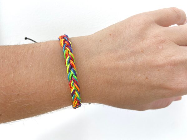 Neon Rainbow Bracelet, Chunky Braid Thick Style Handwoven Waterproof Vegan Cord, Queer Pride LGBTQ, Gay Lgbt Ally Lgbtqia Representation - Image 2