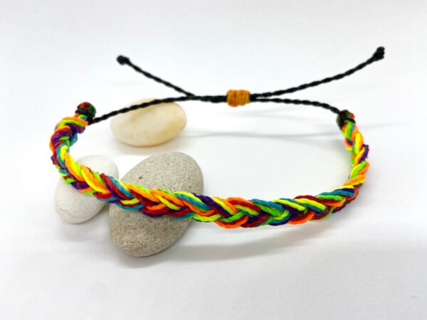 Neon Rainbow Bracelet, Chunky Braid Thick Style Handwoven Waterproof Vegan Cord, Queer Pride LGBTQ, Gay Lgbt Ally Lgbtqia Representation - Image 3