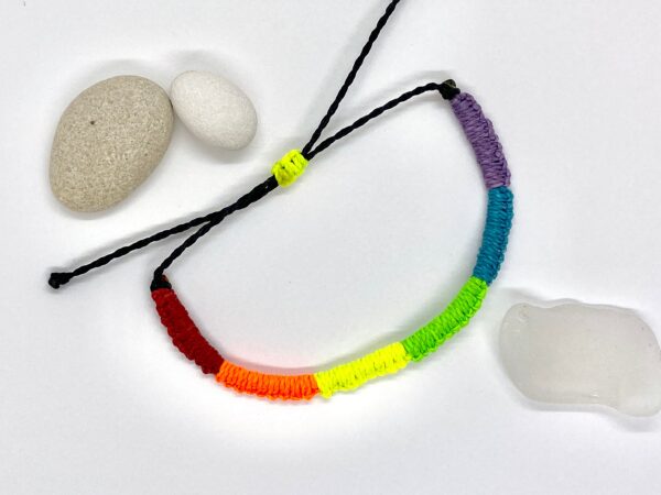 Customisable Neon Rainbow Lgbtqi Pride Flag Bracelet, Waterproof Vegan Waxed Cord, Inclusive Size Adjustable Slip On Wristband, Gay Lgbt - Image 4
