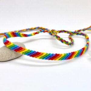 Rainbow Anklet, Striped Bright Friendship Ankle Band, Handmade Soft Woven Cotton String, Pride LGBTQ Flag Queer Lgbtqi Lgbtqia Lgbt Colours