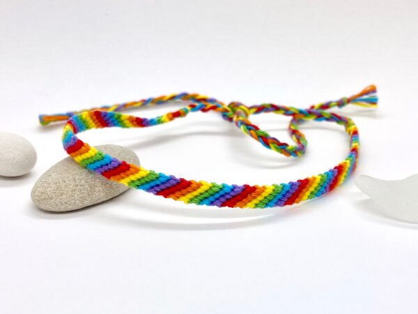 Rainbow Anklet, Striped Bright Friendship Ankle Band, Handmade Soft Woven Cotton String, Pride LGBTQ Flag Queer Lgbtqi Lgbtqia Lgbt Colours