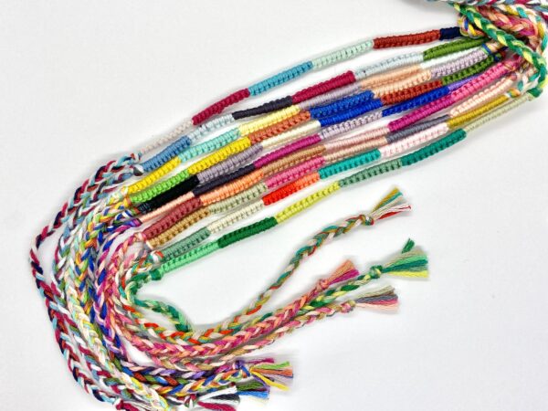 10 Wish Bracelets, Colourful Friendship Bands, Biodegradable Cotton Vegan Adjustable Size Stacking Retro Wristbands, Bulk Wedding Favours