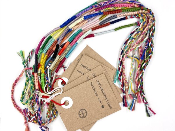 10 Wish Bracelets, Colourful Friendship Bands, Biodegradable Cotton Vegan Adjustable Size Stacking Retro Wristbands, Bulk Wedding Favours - Image 3