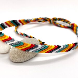 Vegan String Anklet, Multicoloured Stripe HandWoven Comfortable Durable Cotton Beachy Jewellery, Summer Vacation Knotted Ankle Bracelet