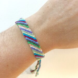 Friendship Bracelet, Multicoloured Stripe Woven String Braided Cotton Beachy Jewellery, Boho Festival Knotted Wristband