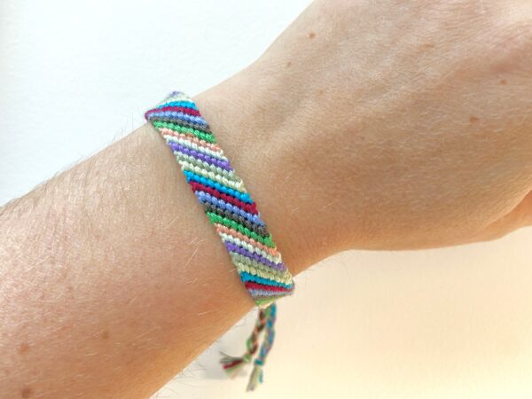 Friendship Bracelet, Multicoloured Stripe Woven String Braided Cotton Beachy Jewellery, Boho Festival Knotted Wristband