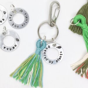 Vegan Keychain, Customisable Powered By Plants, Ahimsa, For The Animals, Herbivore Keyring, Gift for Vegetarian, Plant Based Accessory