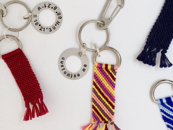Personalised Word Keyring with Custom Woven Keychain in your Colours, New Home, Gift For Him, Fathers Key Fob, Back to School Backpack Charm