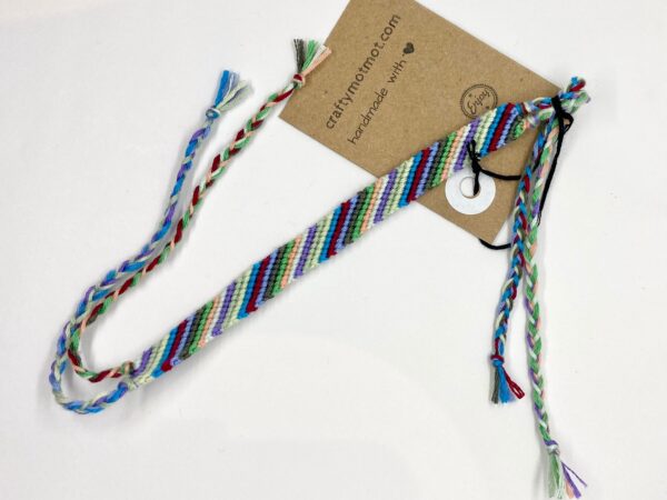 Friendship Bracelet, Multicoloured Stripe Woven String Braided Cotton Beachy Jewellery, Boho Festival Knotted Wristband - Image 2