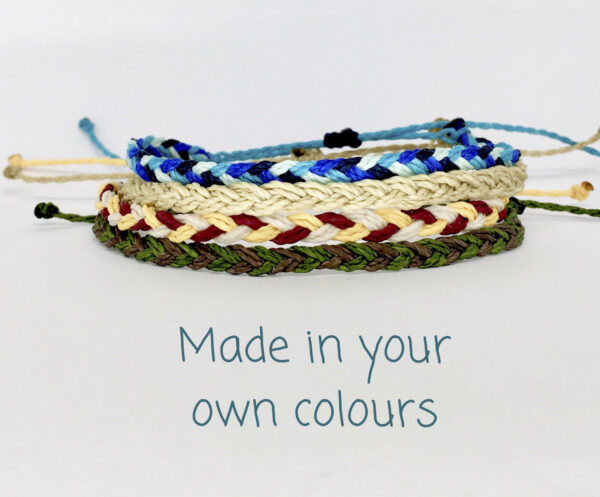 Custom Colour Braided Bracelet, Unisex Surfer Wristband Handmade in Waterproof Waxed Cord String, Adjustable Mens Girls Thread Wrist Band